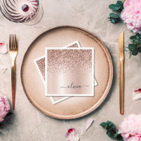 Roze Goud - Roze Roze Glitter Metaal Monogram Naam
