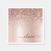 Roze Goud - Roze Roze Glitter Metaal Monogram Naam Servet (Voorkant)
