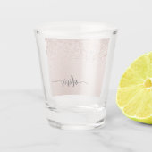 Roze Goud - Roze Roze Glitter Metaal Monogram Naam Shot Glas (Achterkant)