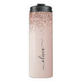 Roze Goud - Roze Roze Glitter Metaal Monogram Naam Thermosbeker (Voorkant)