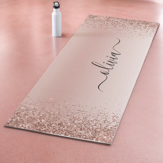 Roze Goud - Roze Roze Glitter Metaal Monogram Naam Yogamat