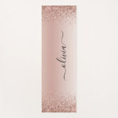 Roze Goud - Roze Roze Glitter Metaal Monogram Naam Yogamat (Voorkant)