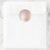 Roze Goud - Roze Roze Glitter Metaal Monogram Name Ronde Sticker (Tas)