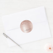 Roze Goud - Roze Roze Glitter Metaal Monogram Name Ronde Sticker (Envelop)