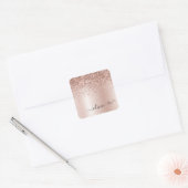Roze Goud - Roze Roze Glitter Metaal Monogram Name Vierkante Sticker (Envelop)