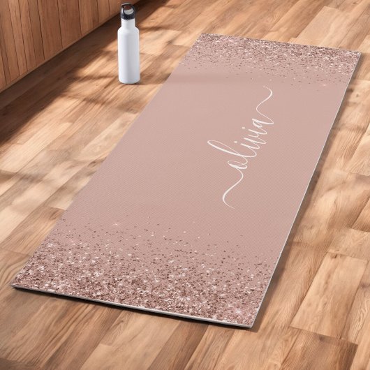 Roze Goud - Roze Roze Glitter Monogram Naam Yogamat