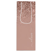 Roze Goud Roze Roze Glitter Schrift Monogram Vrouw Wijn Cadeautas (Voorkant)