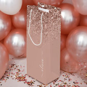 Roze Goud Roze Roze Glitter Schrift Monogram Vrouw Wijn Cadeautas