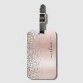 Roze Goud - Roze Roze Glitter Zilver Monogram Bagagelabel (Voorkant (verticaal))