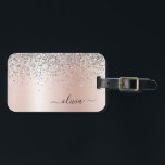 Roze Goud - Roze Roze Glitter Zilver Monogram Bagagelabel<br><div class="desc">Roze Goud - Roze Roze en Zilver Nep Folie Metaalachtige Glitter Geborsteld Metaal Monogram Naam en Initiaal Tas of Bagage Label. Dit is het perfecte verjaardagscadeau voor sweet 16,  bruiloft,  bruidsfeest,  jubileum,  baby shower of vrijgezellenfeest voor iemand die houdt van glamour luxe en chic stijlen.</div>