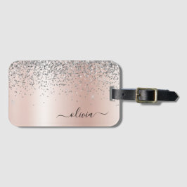 Roze Goud - Roze Roze Glitter Zilver Monogram Bagagelabel