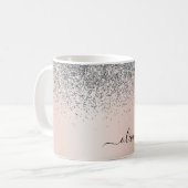 Roze Goud - Roze Roze Glitter Zilver Monogram Koffiemok (Voorkant links)