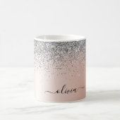 Roze Goud - Roze Roze Glitter Zilver Monogram Koffiemok (Center)