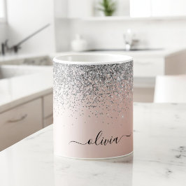 Roze Goud - Roze Roze Glitter Zilver Monogram Koffiemok
