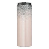 Roze Goud - Roze Roze Glitter Zilver Monogram Thermosbeker (Achterkant)