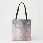 Roze Goud - Roze Roze Glitter Zilver Monogram Tote Bag (Voorkant)
