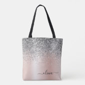 Roze Goud - Roze Roze Glitter Zilver Monogram Tote Bag (Achterkant)