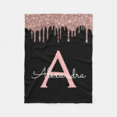 Roze Goud - Roze Roze Glitter Zwart Monogram Fleece Deken (Voorkant)