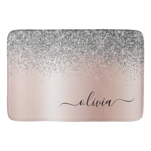 Roze Goud - Roze Roze Zilver Glitter Monogram Badmat (Voorkant)