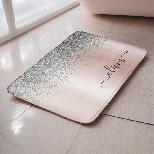 Roze Goud - Roze Roze Zilver Glitter Monogram Badmat