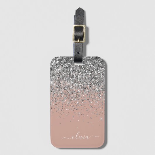 Roze Goud Roze Roze Zilver Glitter Monogram Bagagelabel (Voorkant (verticaal))