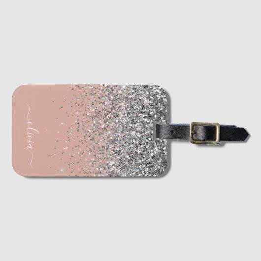 Roze Goud Roze Roze Zilver Glitter Monogram Bagagelabel (Voorkant (horizontaal))