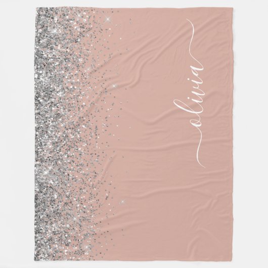 Roze Goud Roze Roze Zilver Glitter Monogram Jongen Fleece Deken (Voorkant)