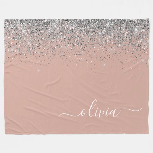 Roze Goud Roze Roze Zilver Glitter Monogram Jongen Fleece Deken (Voorkant (Horizontaal))
