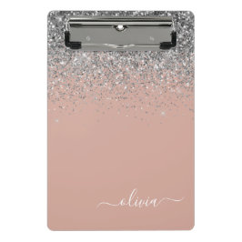 Roze Goud Roze Roze Zilver Glitter Monogram Jongen Mini Klembord