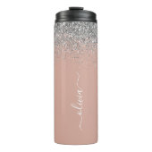 Roze Goud Roze Roze Zilver Glitter Monogram Meisje Thermosbeker (Voorkant)