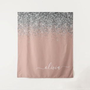 Roze Goud Roze Roze Zilver Glitter Monogram Meisje Wandkleed