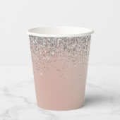 Roze Goud - Roze Roze Zilver Glitter Monogram Papieren Bekers (Achterkant)