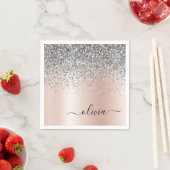 Roze Goud - Roze Roze Zilver Glitter Monogram Servet (Insitu)