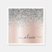 Roze Goud - Roze Roze Zilver Glitter Monogram Servet (Voorkant)