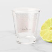 Roze Goud - Roze Roze Zilver Glitter Monogram Shot Glas (Achterkant)