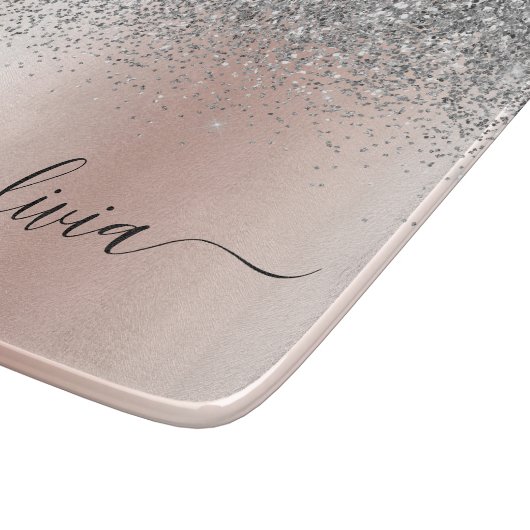 Roze Goud - Roze Roze Zilver Glitter Monogram Snijplank (Hoek)