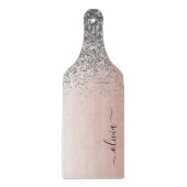 Roze Goud - Roze Roze Zilver Glitter Monogram Snijplank (Voorkant)