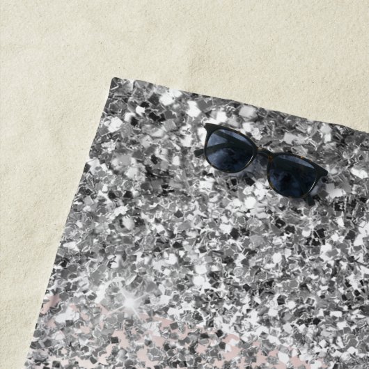 Roze Goud - Roze Roze Zilver Glitter Monogram Strandlaken (In situ)