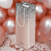 Roze Goud - Roze Roze Zilveren Glitter Monogram Wijn Cadeautas