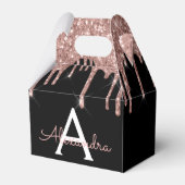 Roze Goud - Roze Roze Zwarte Glitter Monogram Bedankdoosjes (Voorkant Zijde)