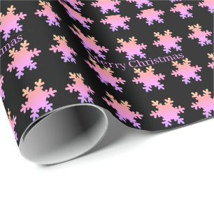 Roze Goud Roze Sneeuwvlok Patronen Prettig Kerstfe Cadeaupapier