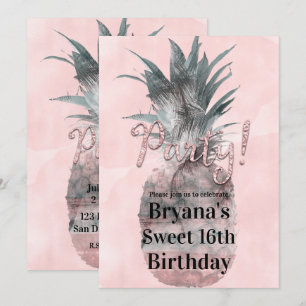 Roze Goud Roze Tropische Zomer Ananas Feest Kaart