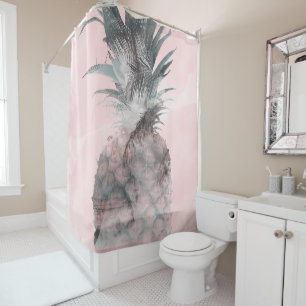 Roze Goud Roze Tropische Zomer Ananas Glamour Douchegordijn