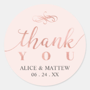 Roze Goud & Roze   Trouw Trouw Dank je wel, Favor Ronde Sticker