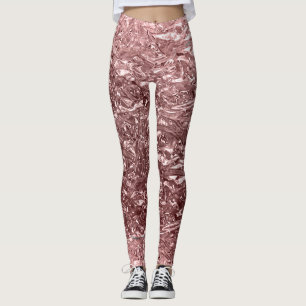 Roze Goud Roze Vloeibare Chroom Metaal Metaalachti Leggings