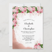 Roze Goud Roze Witte Bloemige Elegante Moderne Tro Kaart (Voorkant)