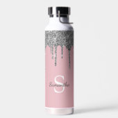 Roze Goud Roze Zilver Glitter Druppels Monogram Na Waterfles (Links)