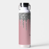 Roze Goud Roze Zilver Glitter Druppels Monogram Na Waterfles (Voorkant)