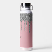 Roze Goud Roze Zilver Glitter Druppels Monogram Na Waterfles (Achterkant)