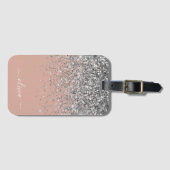 Roze Goud Roze Zilver Glitter Monogram Bagagelabel (Voorkant (horizontaal))